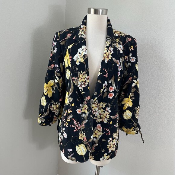 Susan Graver Womens Plus 16 Peachskin Blazer Ruched Sleeves Black Jacket - Picture 1 of 13